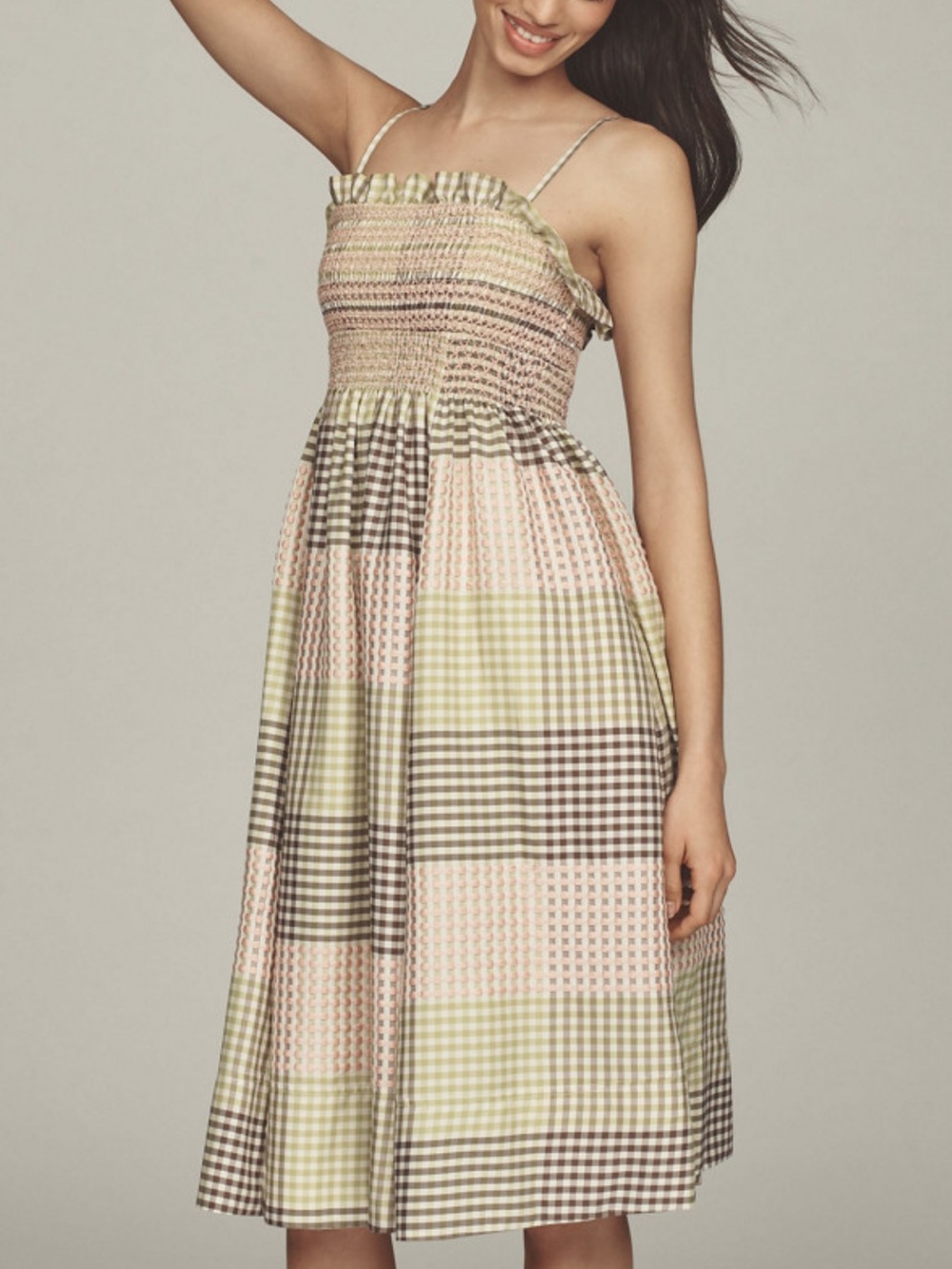 Anthropologie‎ Maeve gingham smocked midi dress ladies M NWT